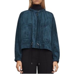 Suede BCBG Maxazria Bomber Jacket w/ Optional Waist Cinch